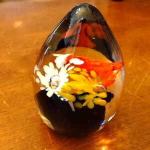 Art Glass Floral Egg Shaped Paperweight